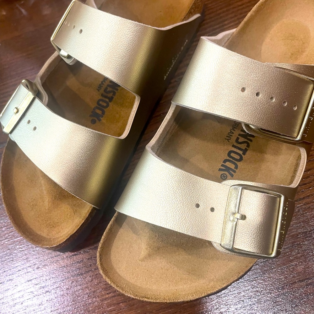 New Birkenstocks. Gold.